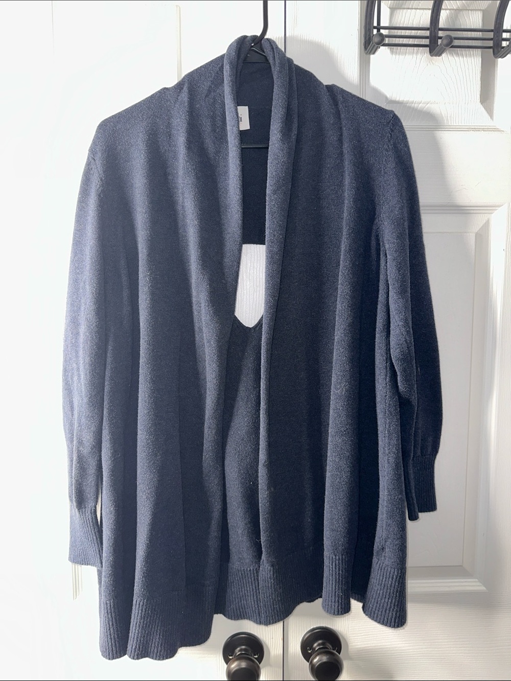 Women's Open-Front Navy Sweater Cardigan with back cut out
